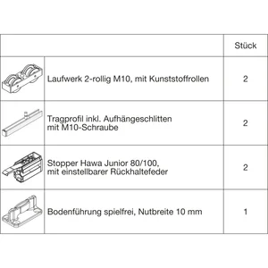 HAWA Junior 100/B Beschlagset Holz 2 Fangstopper Standard