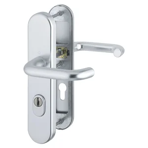 SH-Drückergarnitur PARIS-auf Schild PZ72, 37-47, mit Kzs., silber elox