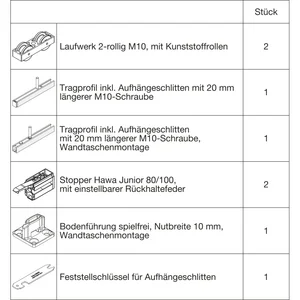 HAWA Junior 100/B-Pocket Beschlagset Holz 2 Fangstopper Standard Schraube +20 mm