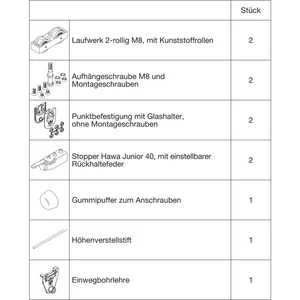 HAWA Junior 40/GP Beschlagset Glas ESG/VSG 8-12 mm ohne Laufschiene
