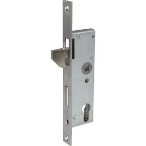 Schiebetürschloss m. Hakenfalle u. Riegel, PZW, DM 35, VK 8,5 mm,eckig,Edelstahl