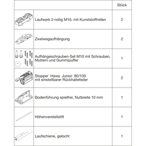 HAWA Junior 100/Z Beschlagset Holz Laufschiene L=2200 mm 2 FS Standard silber