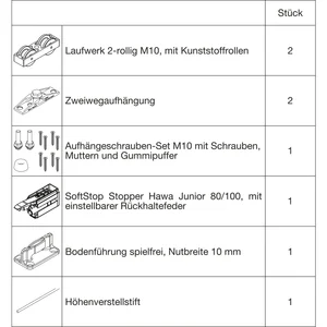 HAWA Junior 100/Z Beschlagset Holz ohne Laufschiene