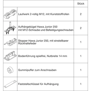 HAWA-Junior 250/A Beschlagset Holz ohne Laufschiene